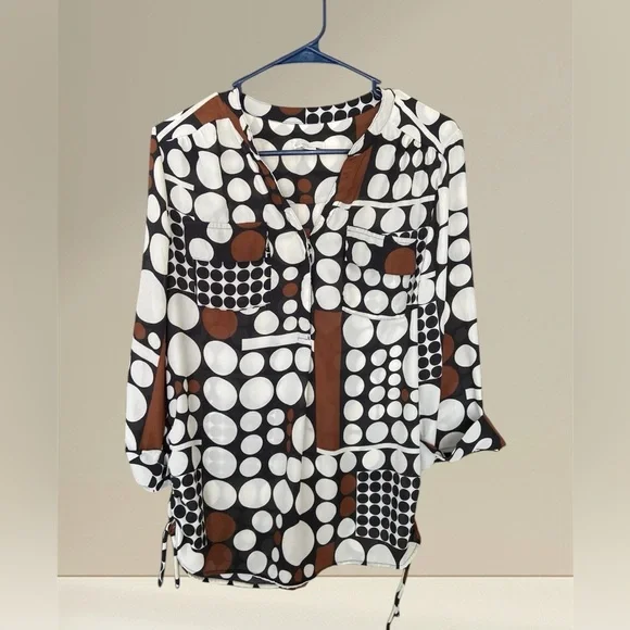 Cato blouse, Mod Print, Size, Black, White, and Brown, Size L - Picture 1 of 3